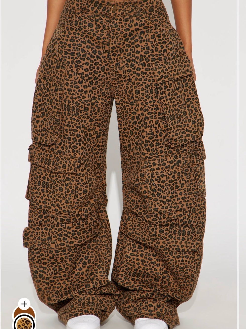 Fashion Nova Brown Leopard Print Wide-Leg Cargo Pants
